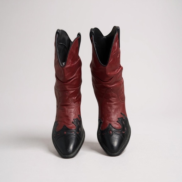 Vintage Red and Black Cowgirl Calf Boots - Picture 3 of 5